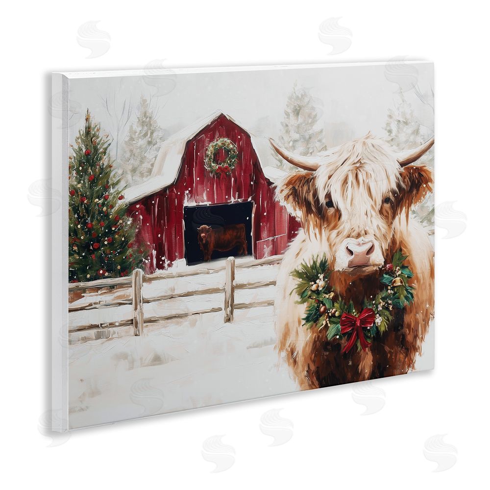 Acorn & Ivory Designs Snowy Farm Scene Cattle Wall Plaque Printed Art