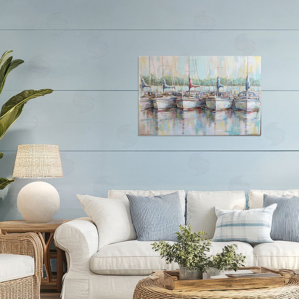 Linda Sperruzzi Morning At The Marina Stretched Canvas Wall Art in Room