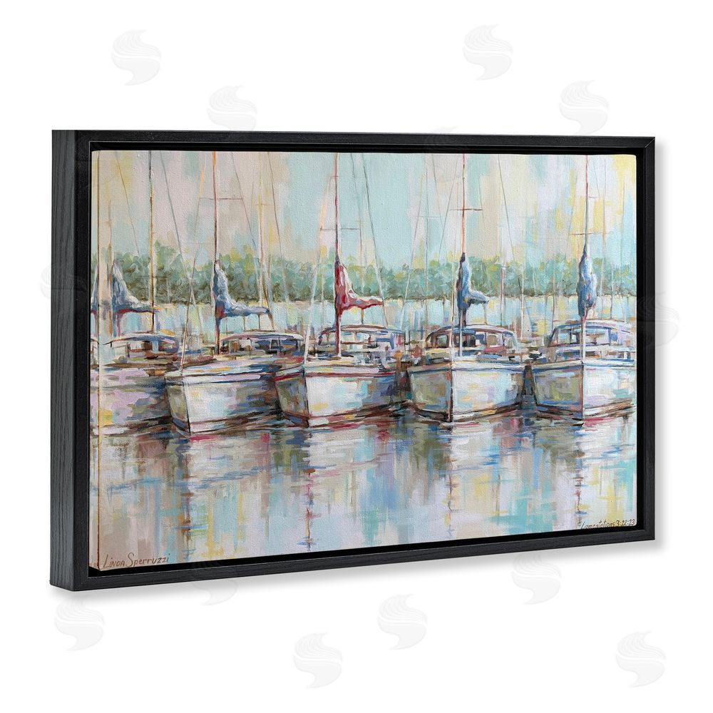 Linda Sperruzzi Morning At The Marina Black Floating Framed Canvas Wall Art