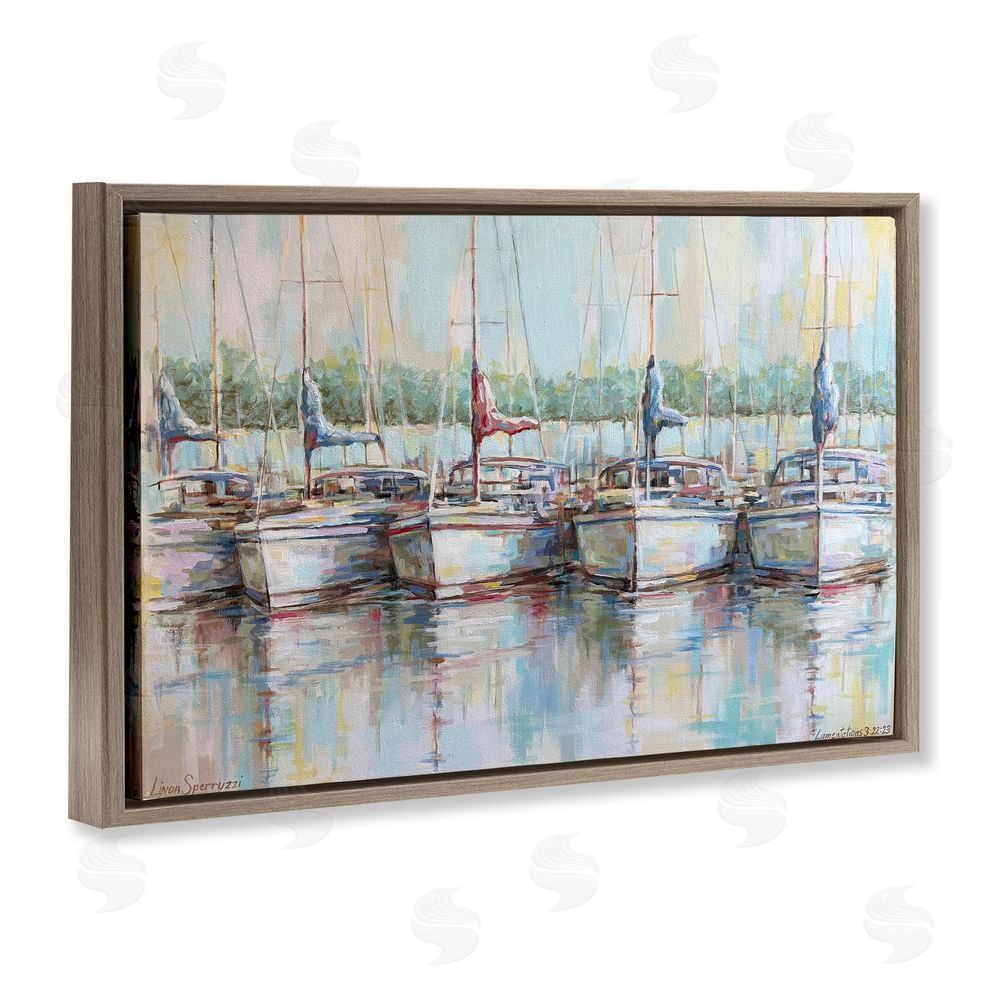 Linda Sperruzzi Morning At The Marina Brown Floating Framed Canvas Wall Art