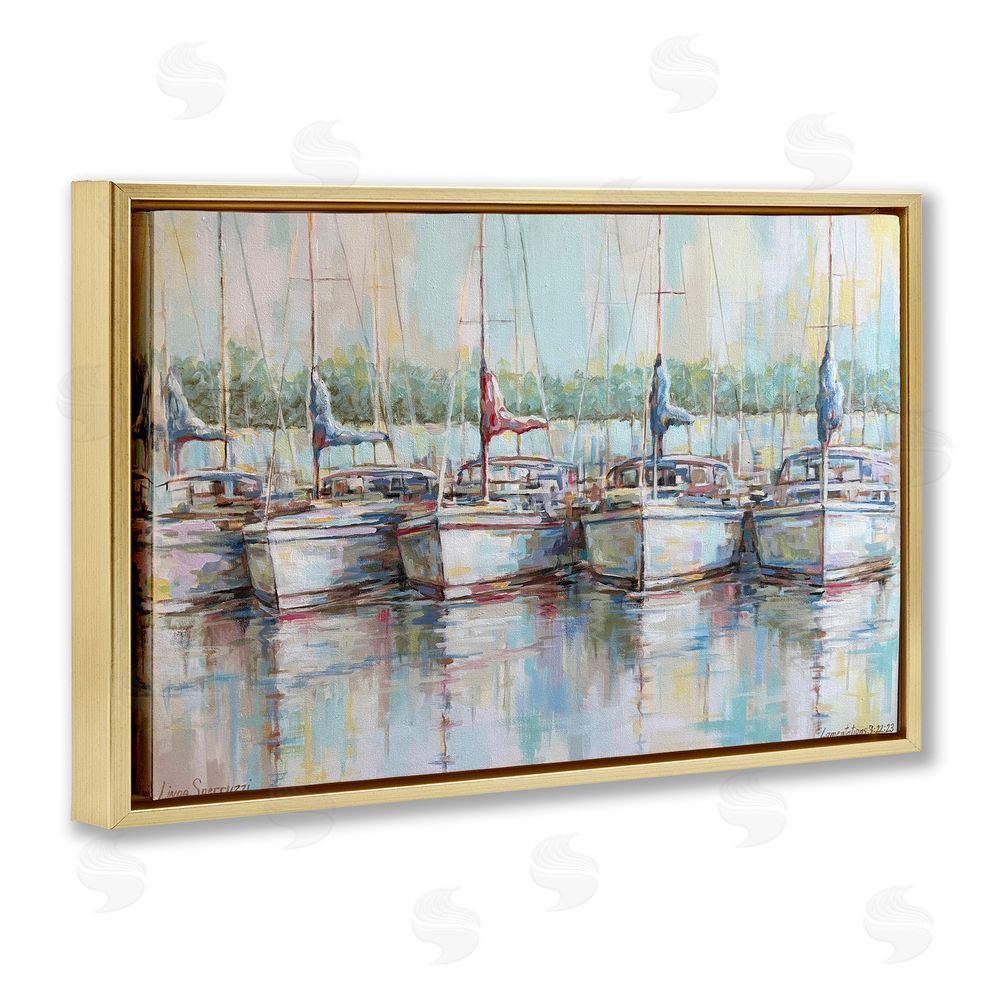 Linda Sperruzzi Morning At The Marina Gold Floating Framed Canvas Wall Art