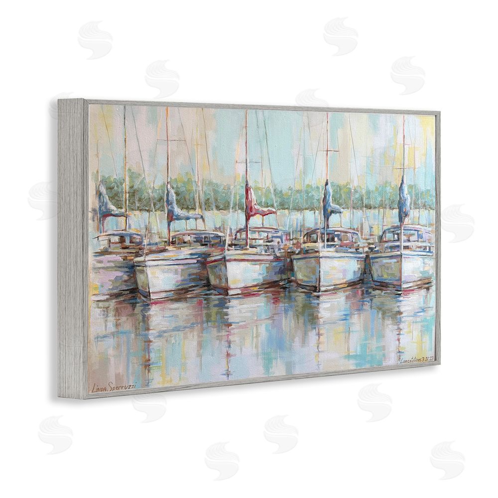 Linda Sperruzzi Morning At The Marina Gray Framed Giclee Wall Art