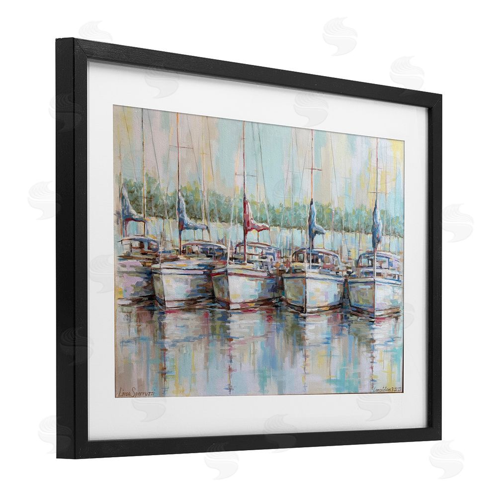 Linda Sperruzzi Morning At The Marina Black Framed Print Under Glass Wall Art