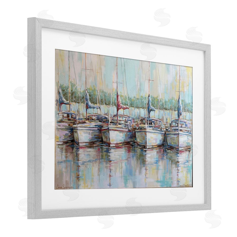 Linda Sperruzzi Morning At The Marina Gray Framed Print Under Glass Wall Art