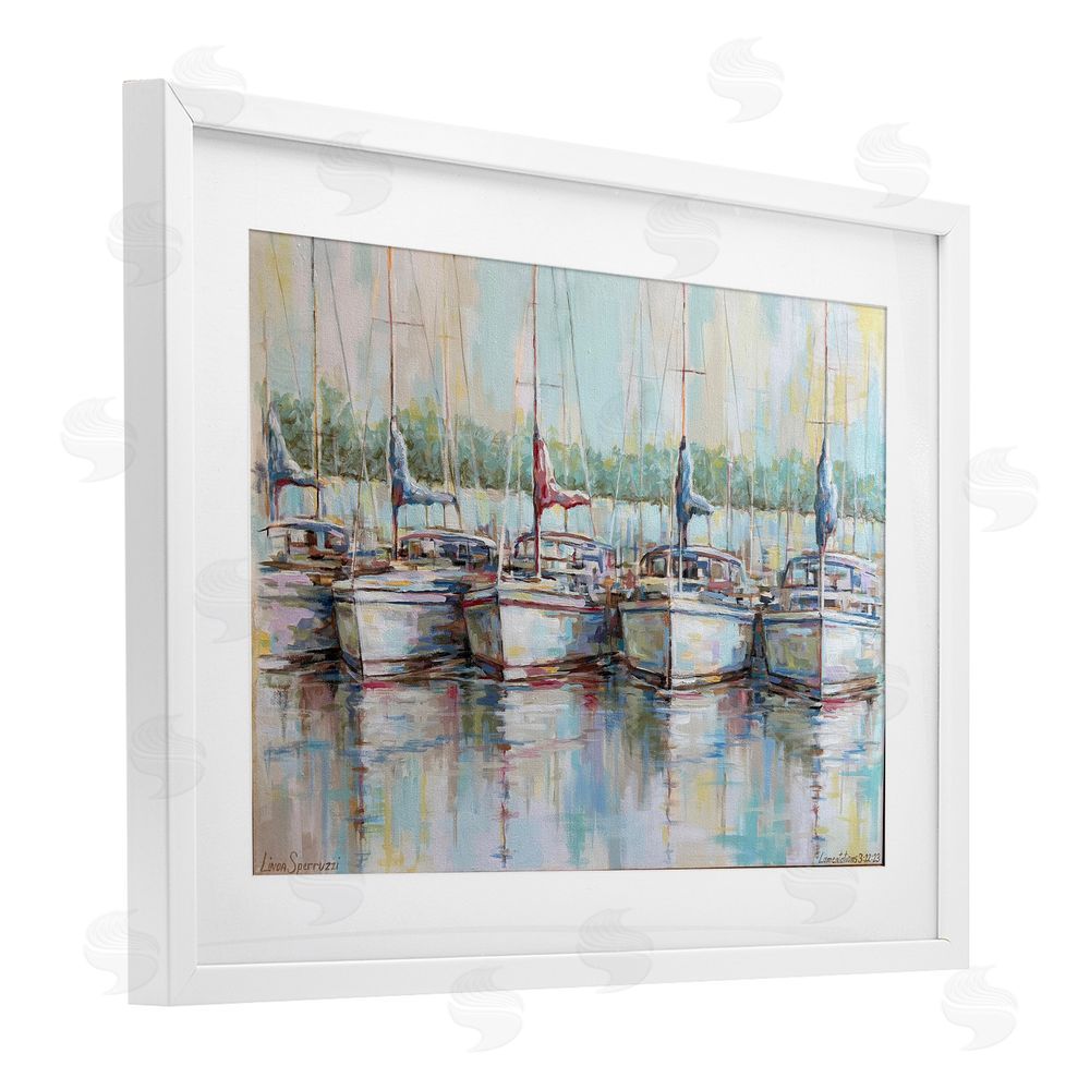 Linda Sperruzzi Morning At The Marina White Framed Print Under Glass Wall Art