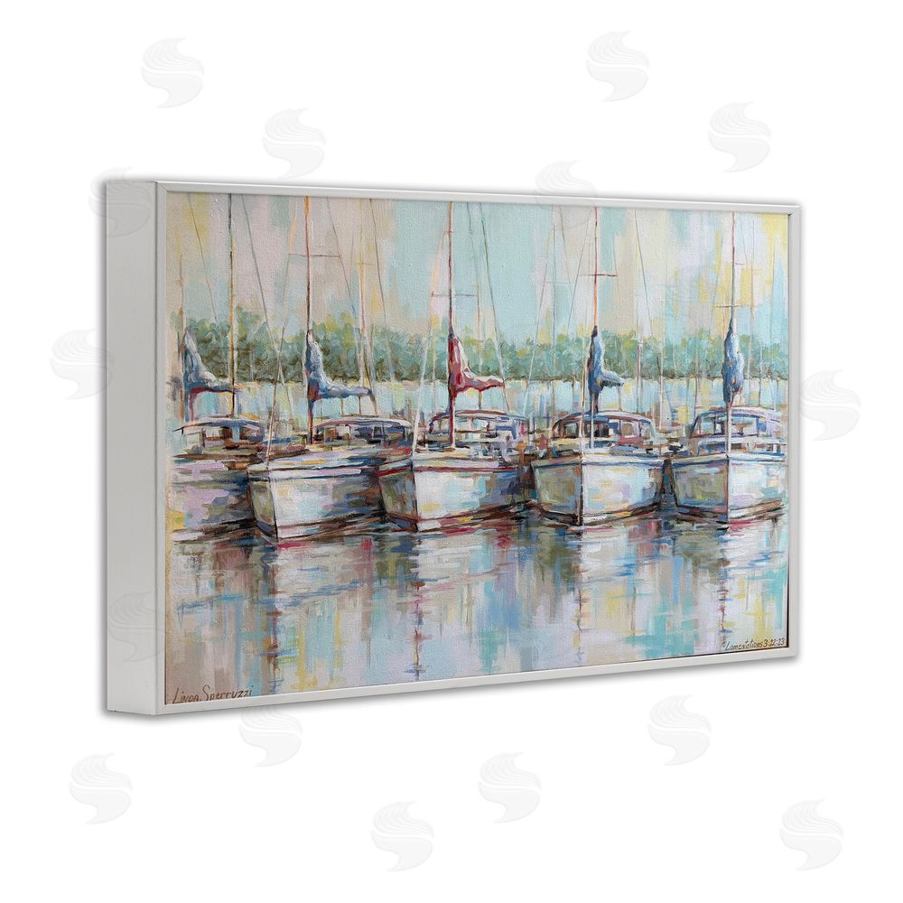 Linda Sperruzzi Morning At The Marina White Framed Giclee Wall Art