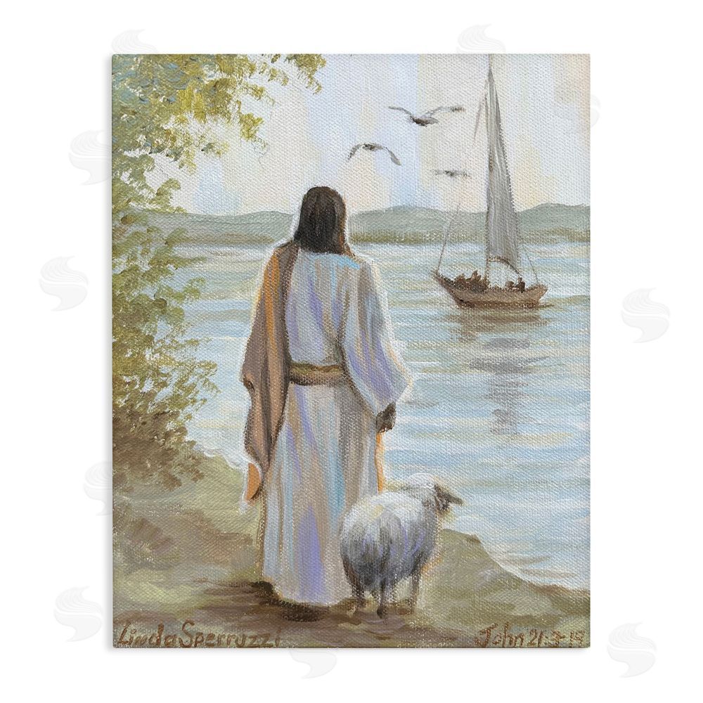 Linda Sperruzzi Jesus Waiting Ashore Stretched Canvas Wall Art