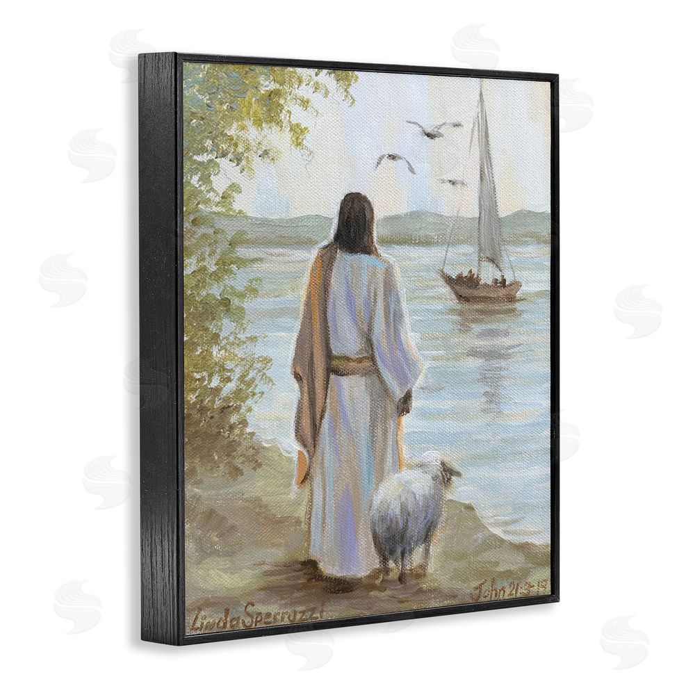 Linda Sperruzzi Jesus Waiting Ashore Black Framed Giclee Wall Art