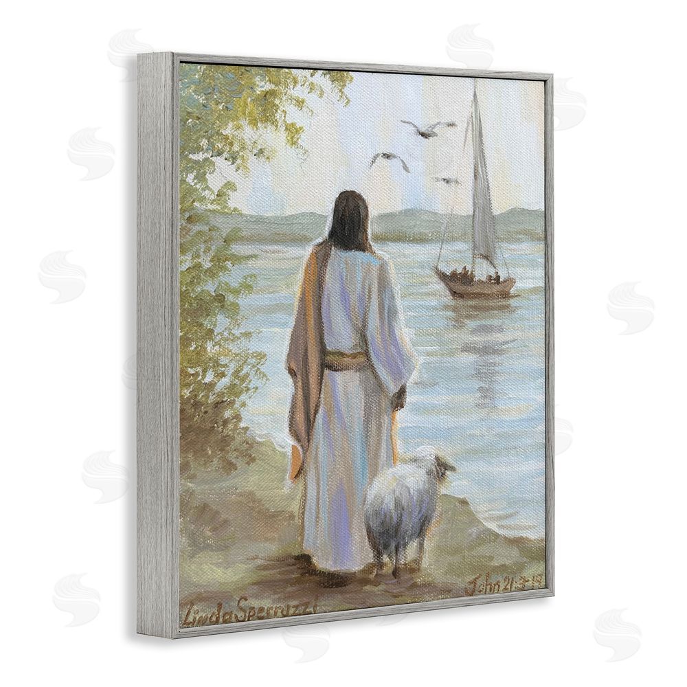 Linda Sperruzzi Jesus Waiting Ashore Gray Framed Giclee Wall Art