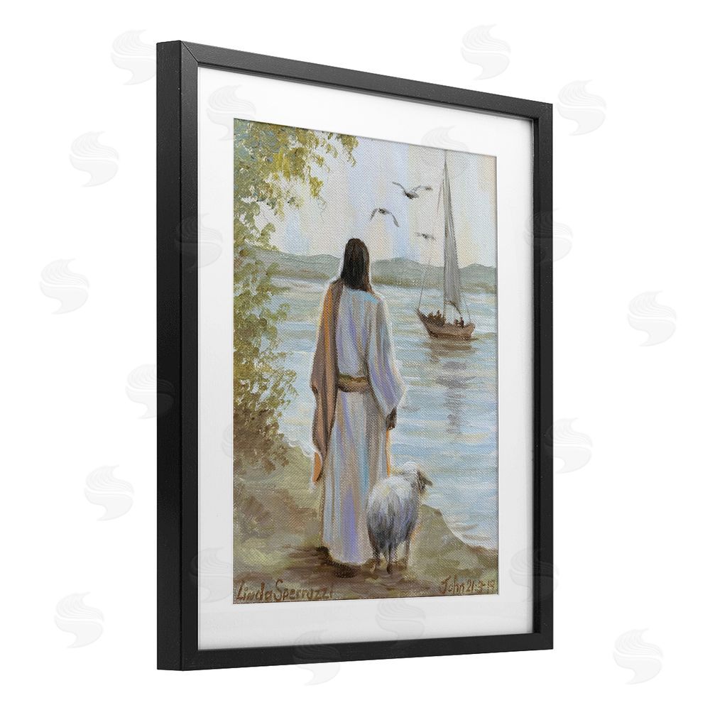 Linda Sperruzzi Jesus Waiting Ashore Black Framed Print Under Glass Wall Art