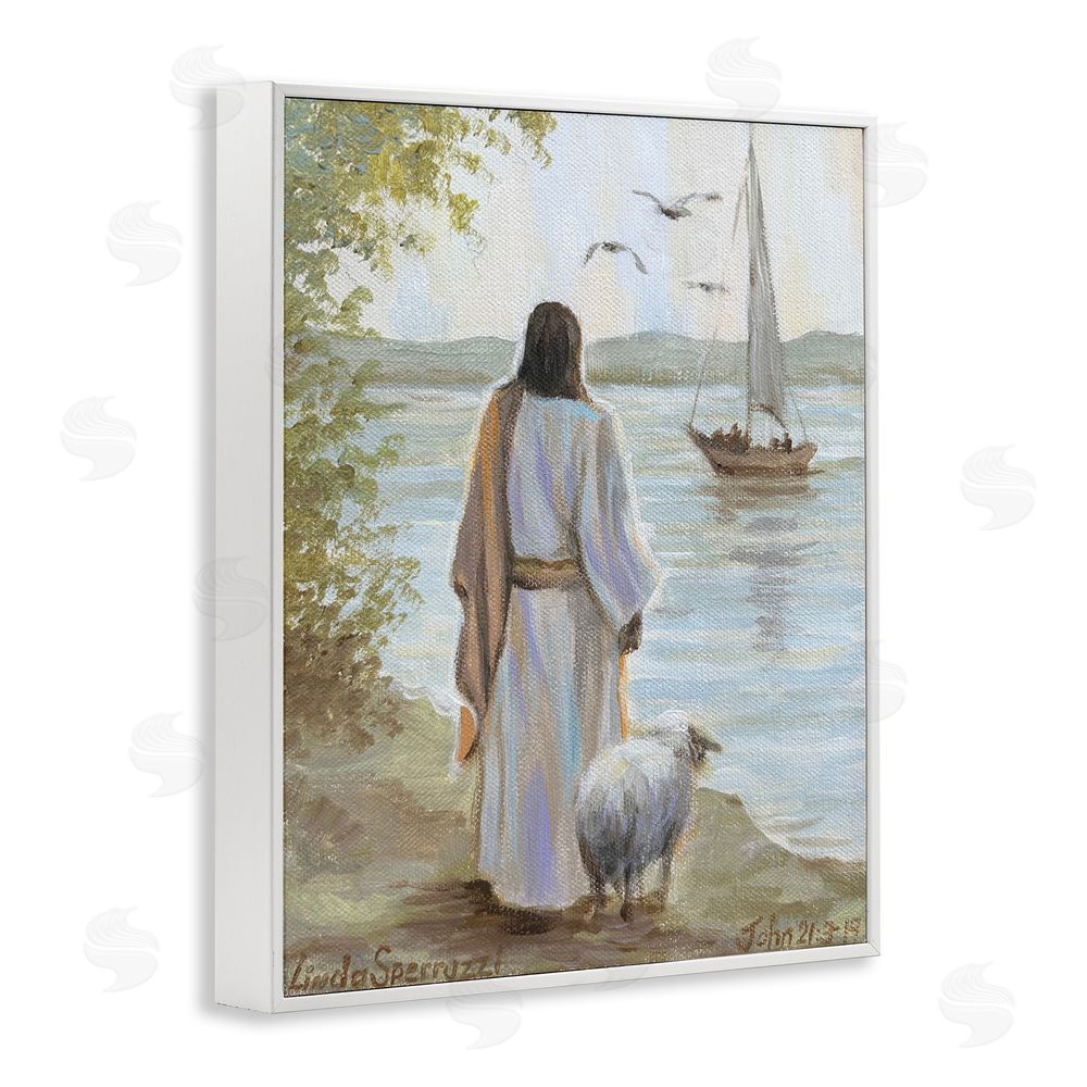 Linda Sperruzzi Jesus Waiting Ashore White Framed Giclee Wall Art