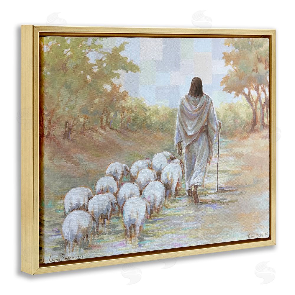Linda Sperruzzi Lead On Good Shepherd Gold Floating Framed Canvas Wall Art