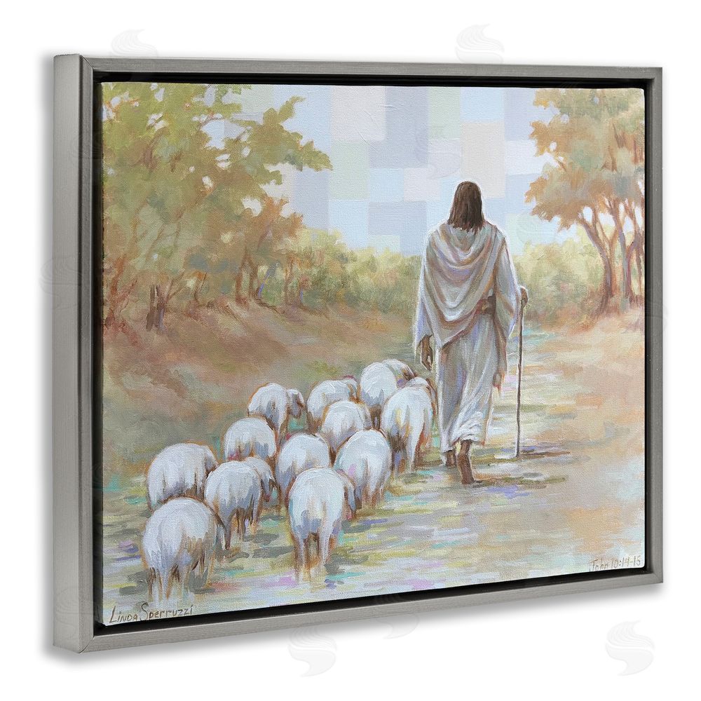 Linda Sperruzzi Lead On Good Shepherd Gray Floating Framed Canvas Wall Art