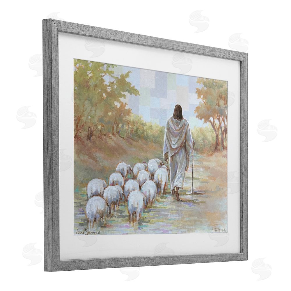 Linda Sperruzzi Lead On Good Shepherd Gray Framed Print Under Glass Wall Art