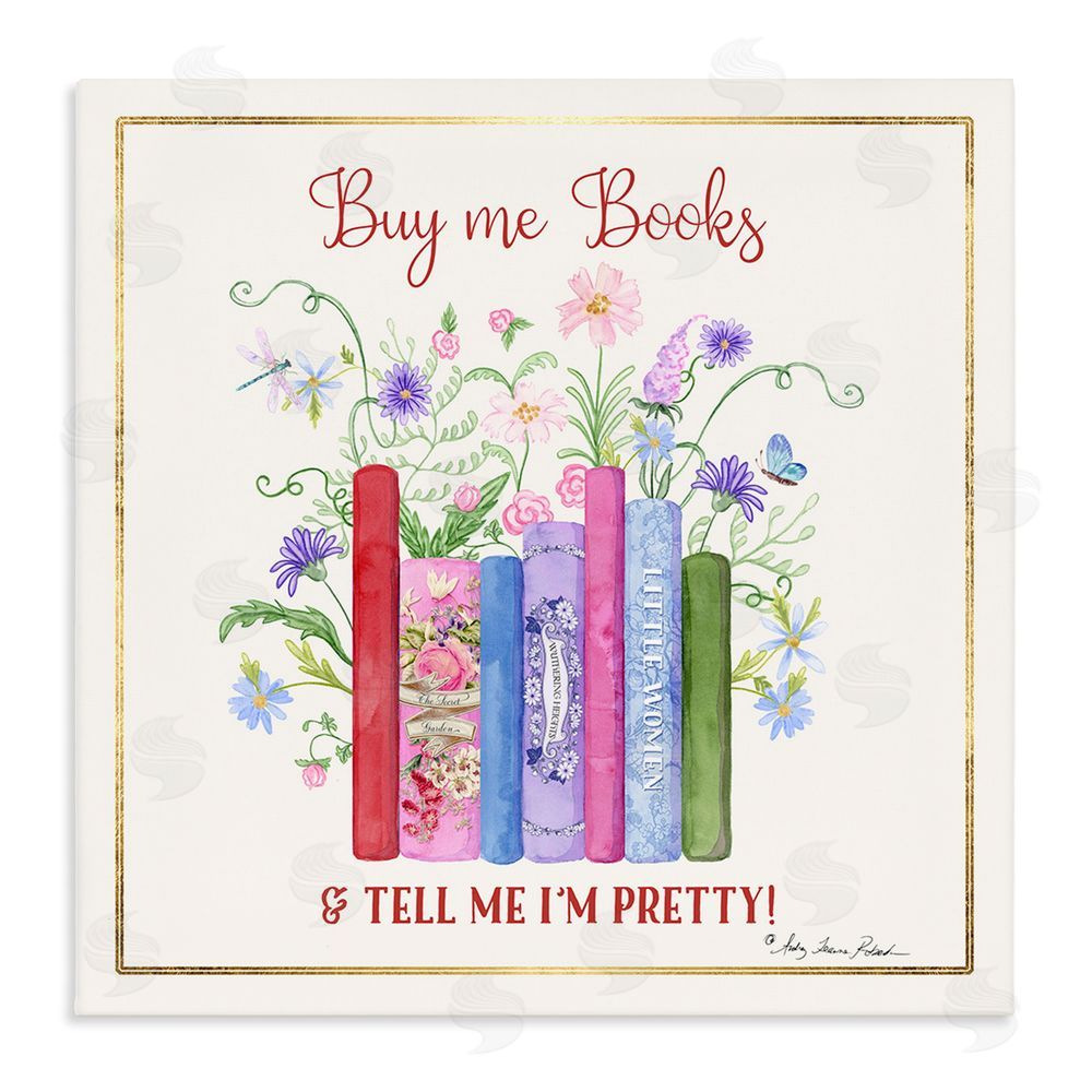 Audrey Jeanne Roberts Buy Me Books Charming Phrase Stretched Canvas Wall Art Print