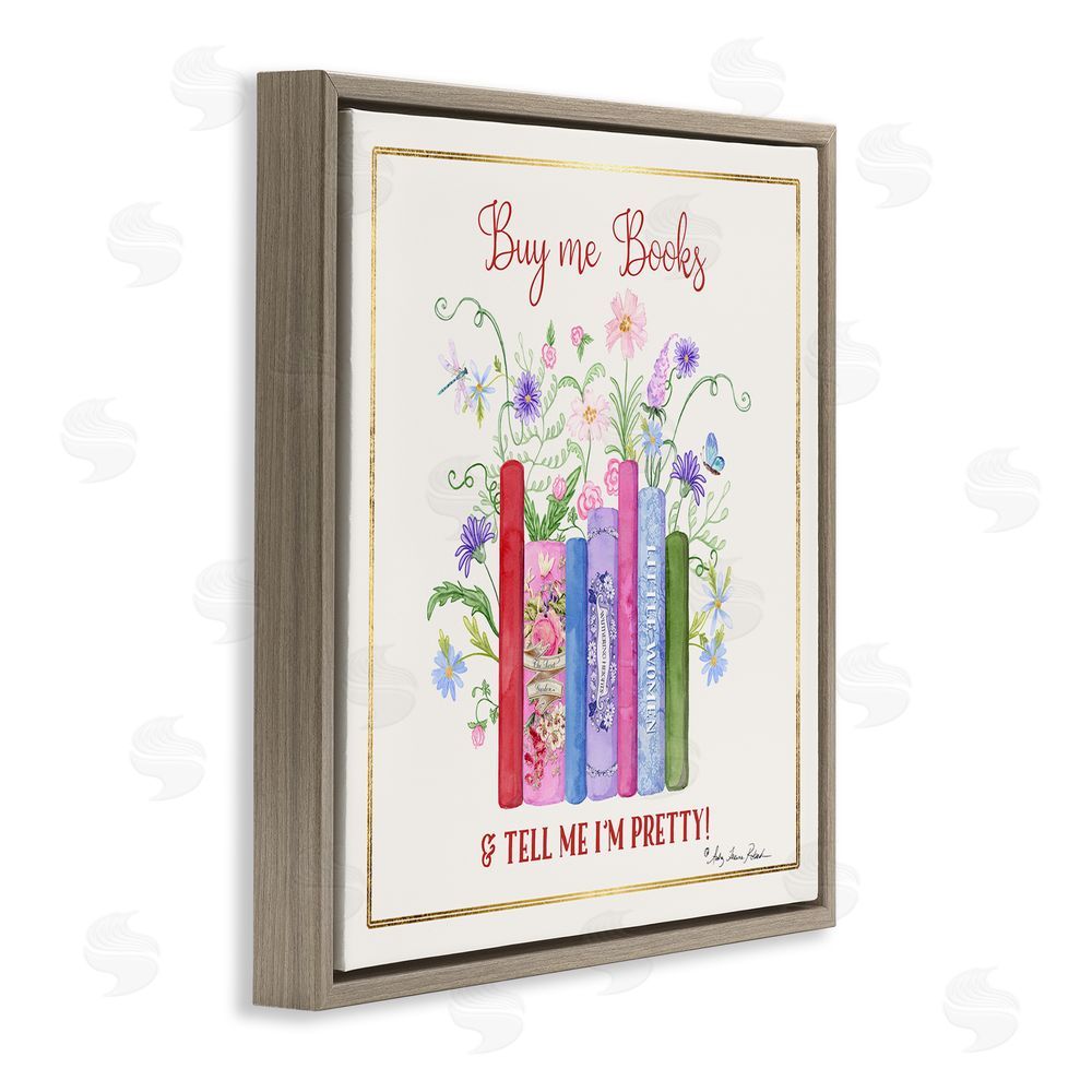 Audrey Jeanne Roberts Buy Me Books Charming Phrase Brown Floating Frame Canvas Wall Art Print
