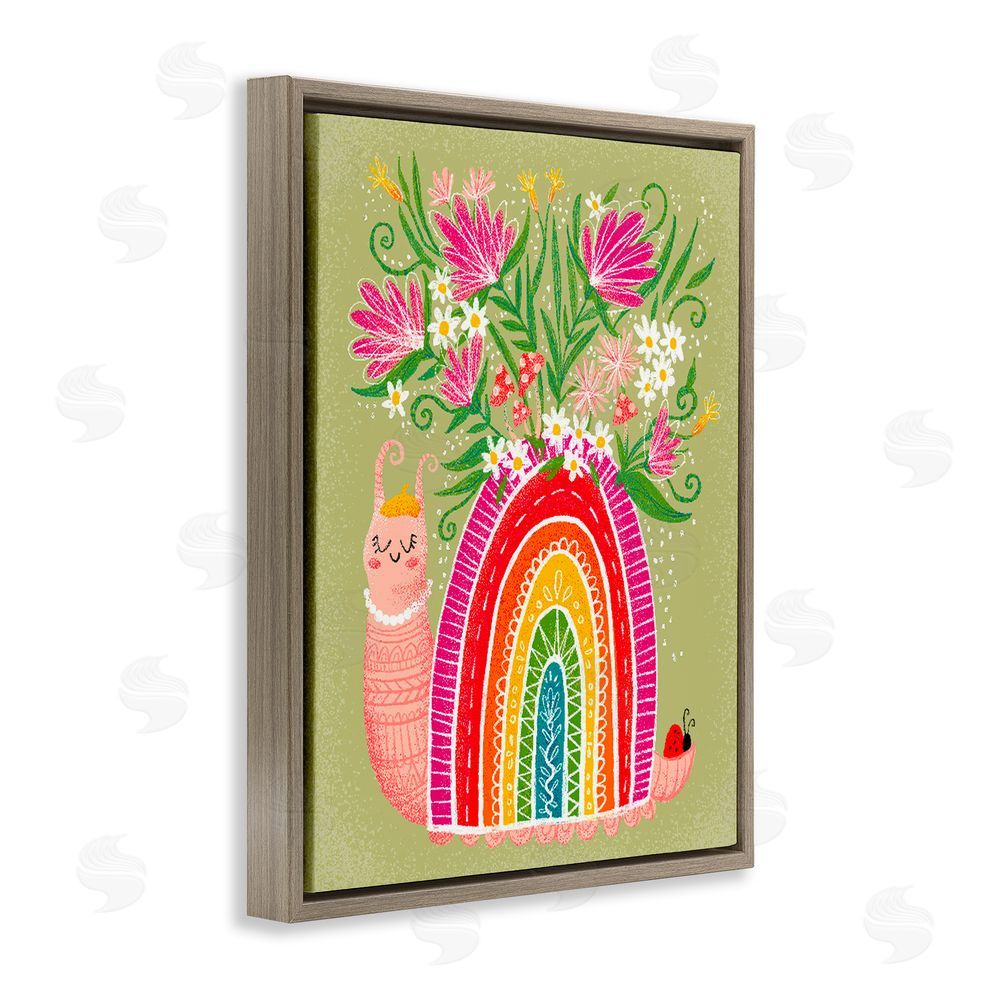 Emiko Rainbow Blooming Rainbow Snail Brown Floating Frame Canvas Wall Art Print