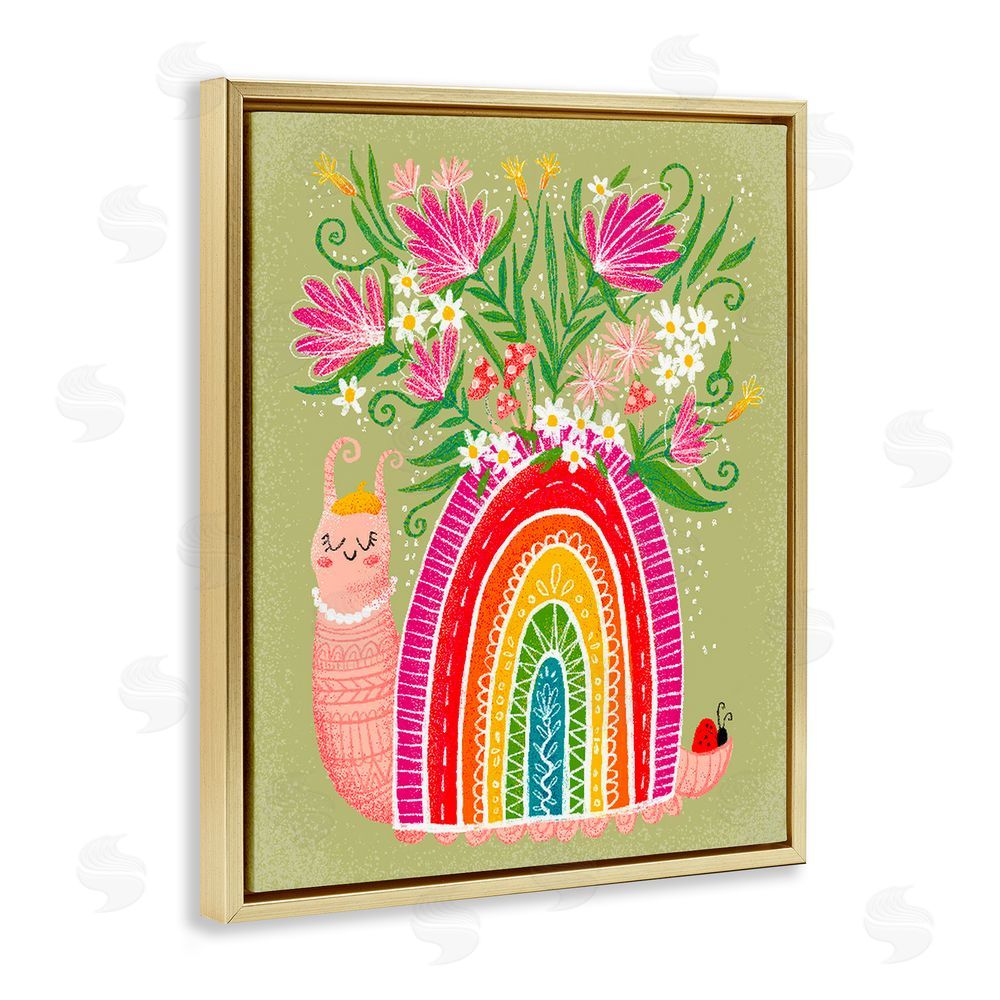 Emiko Rainbow Blooming Rainbow Snail Gold Floating Frame Canvas Wall Art Print