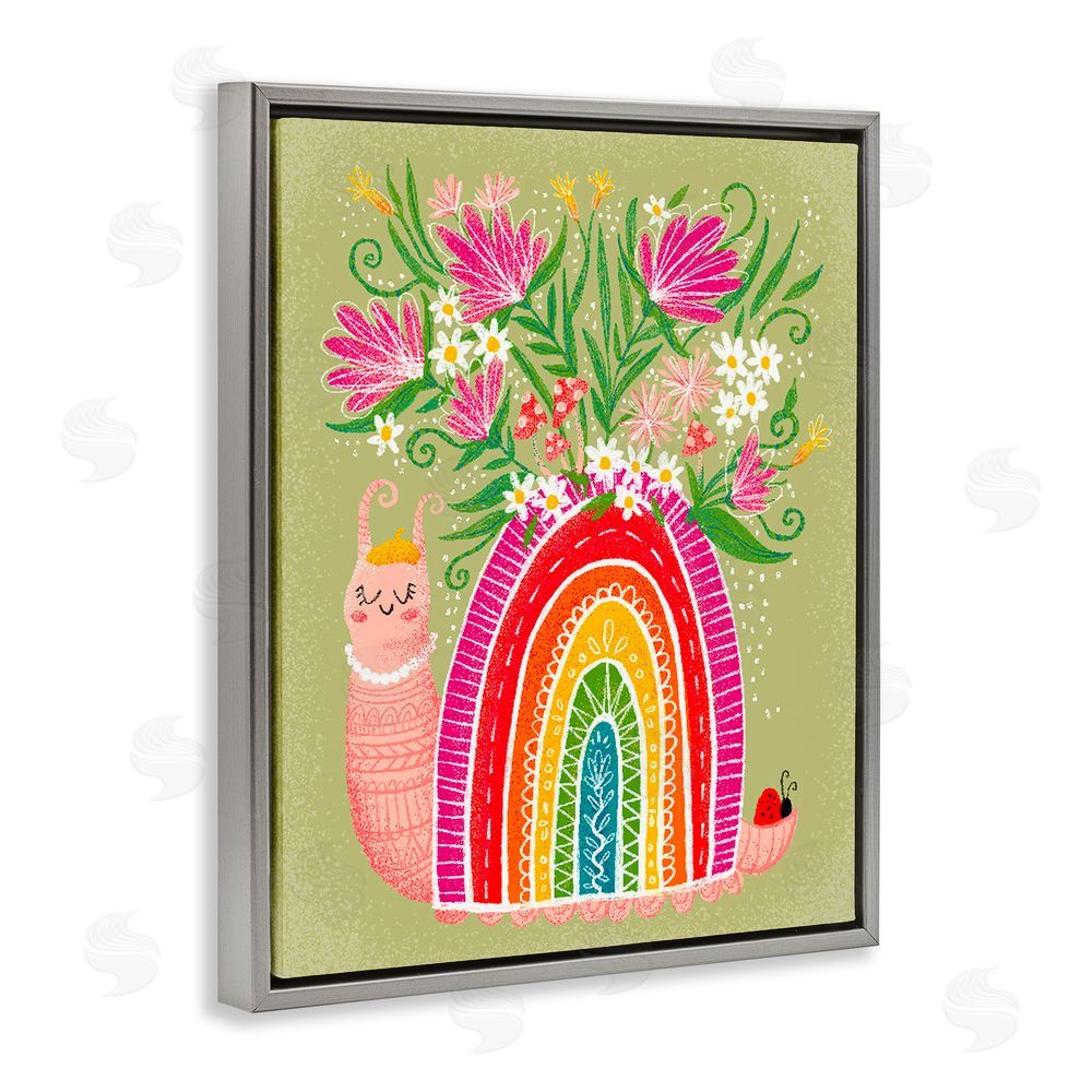 Emiko Rainbow Blooming Rainbow Snail Gray Floating Frame Canvas Wall Art Print