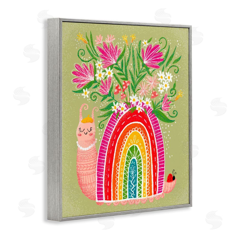 Emiko Rainbow Blooming Rainbow Snail Gray Framed Giclee Wall Art Print