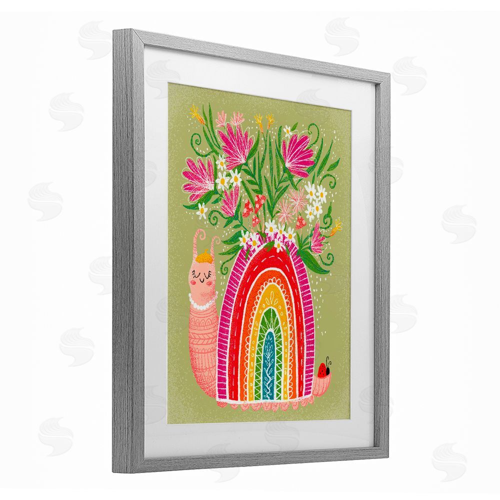 Emiko Rainbow Blooming Rainbow Snail Gray Framed Print Under Glass Wall Art