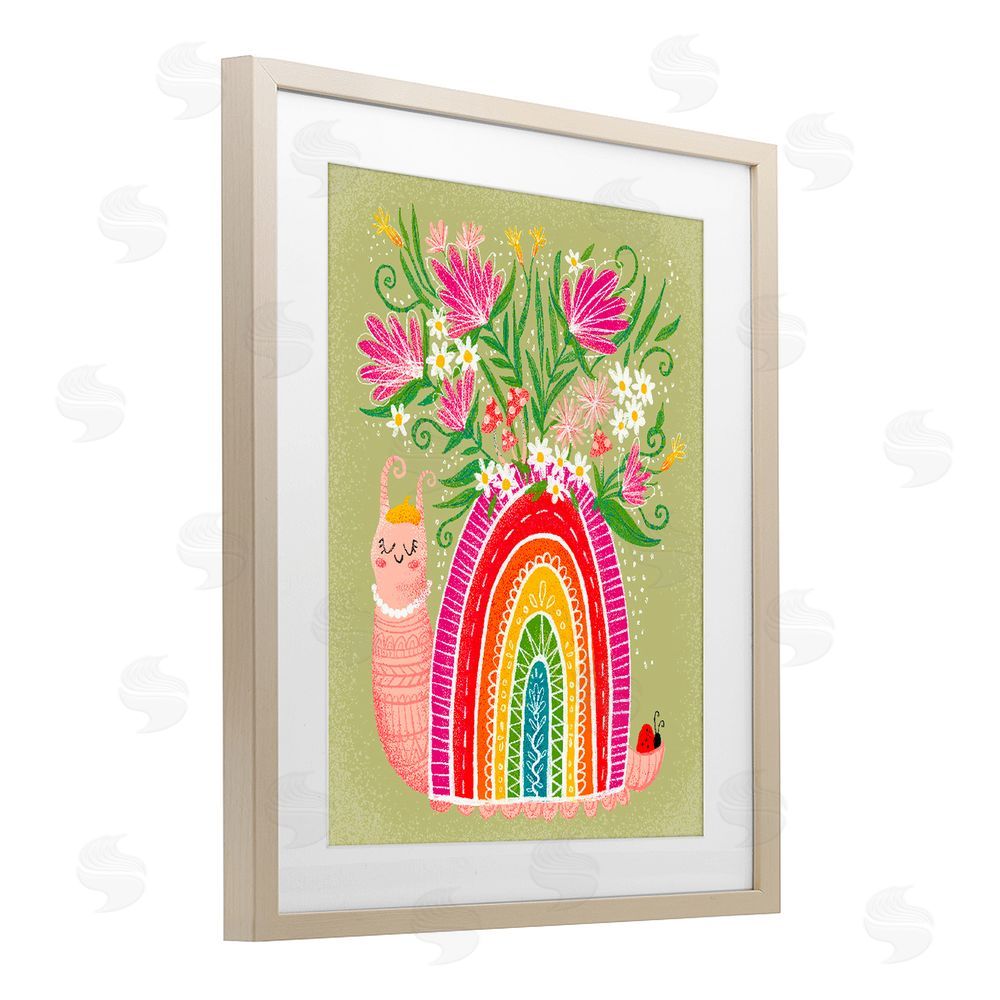 Emiko Rainbow Blooming Rainbow Snail Brown Framed Print Under Glass Wall Art