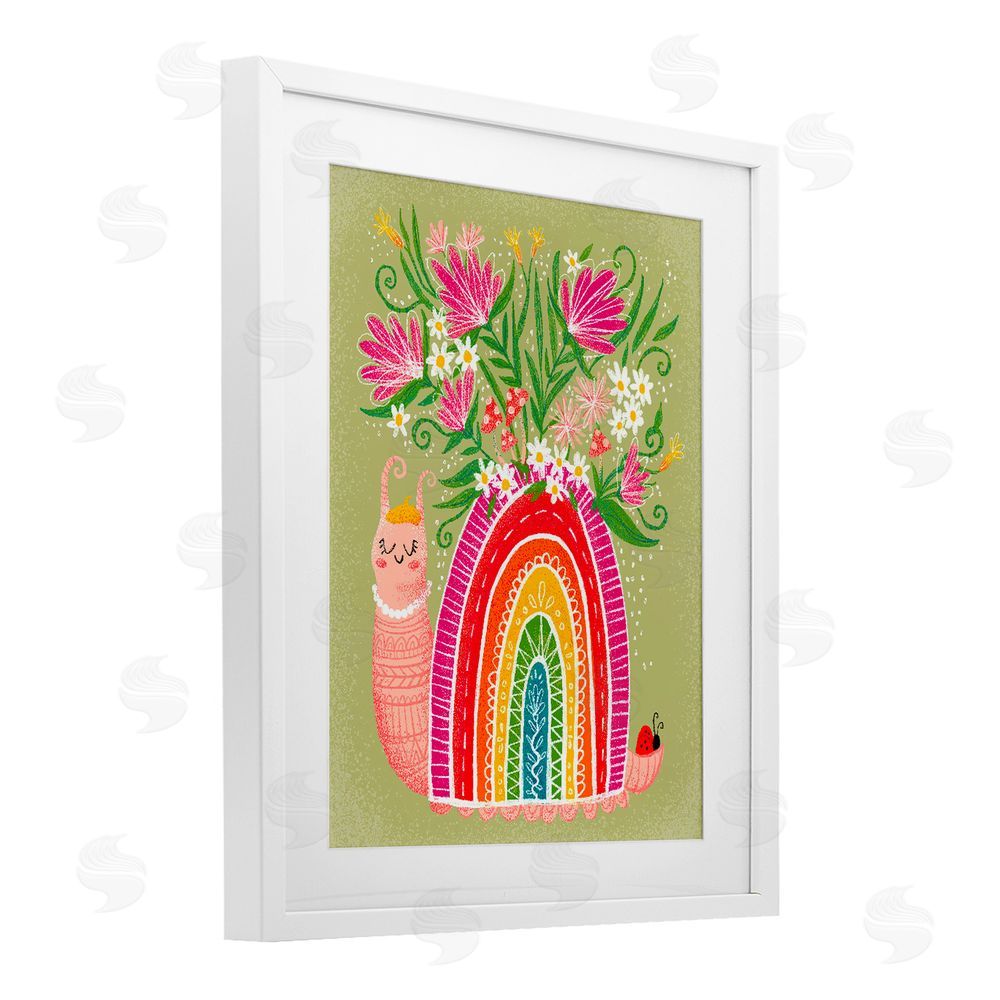 Emiko Rainbow Blooming Rainbow Snail White Framed Print Under Glass Wall Art