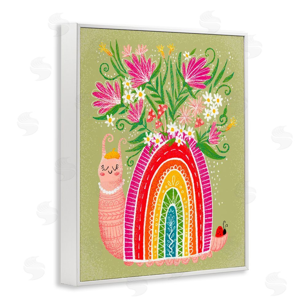 Emiko Rainbow Blooming Rainbow Snail White Framed Giclee Wall Art Print