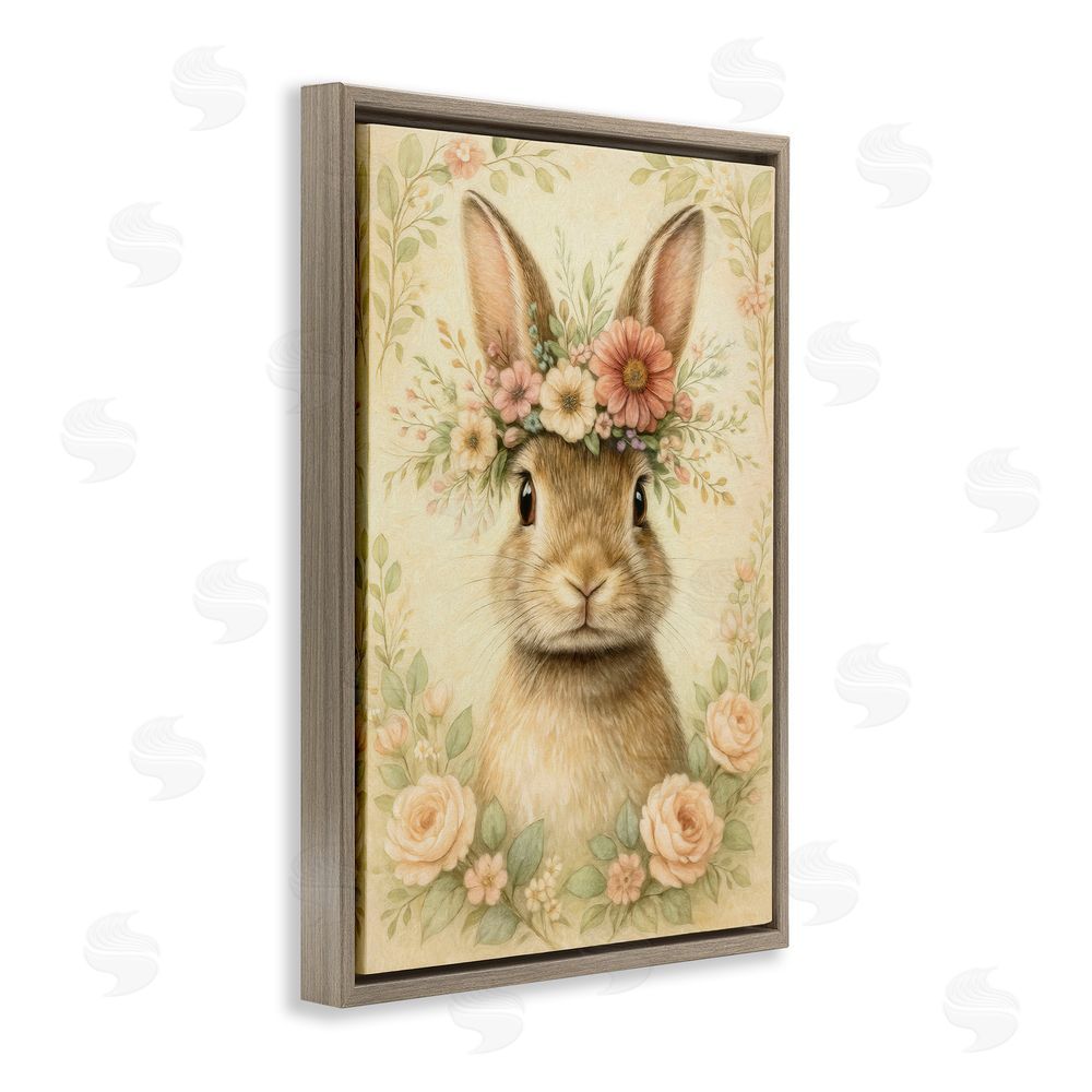Kelley Parker Blossom Crowned Bunny Brown Floating Frame Canvas Wall Art Print