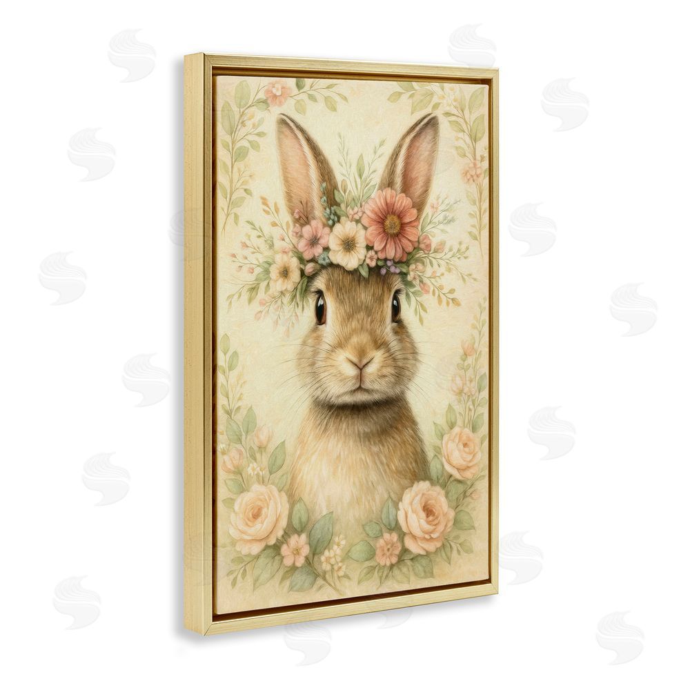 Kelley Parker Blossom Crowned Bunny Gold Floating Frame Canvas Wall Art Print