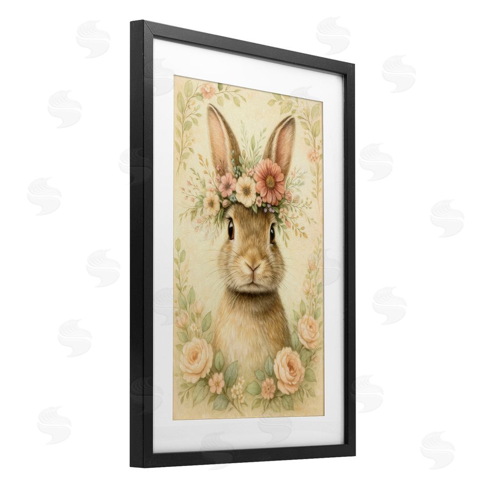 Kelley Parker Blossom Crowned Bunny Black Framed Print Under Glass Wall Art