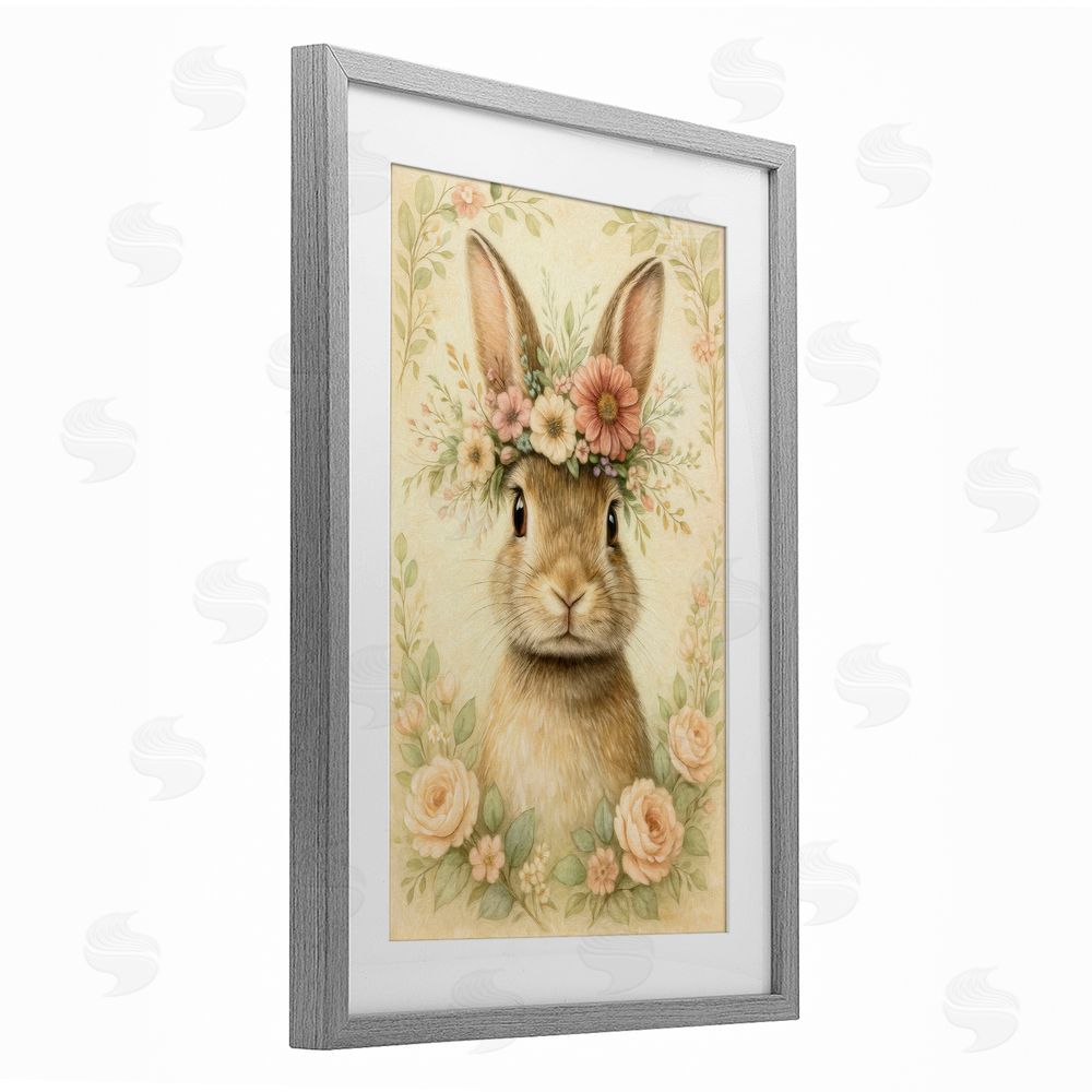 Kelley Parker Blossom Crowned Bunny Gray Framed Print Under Glass Wall Art