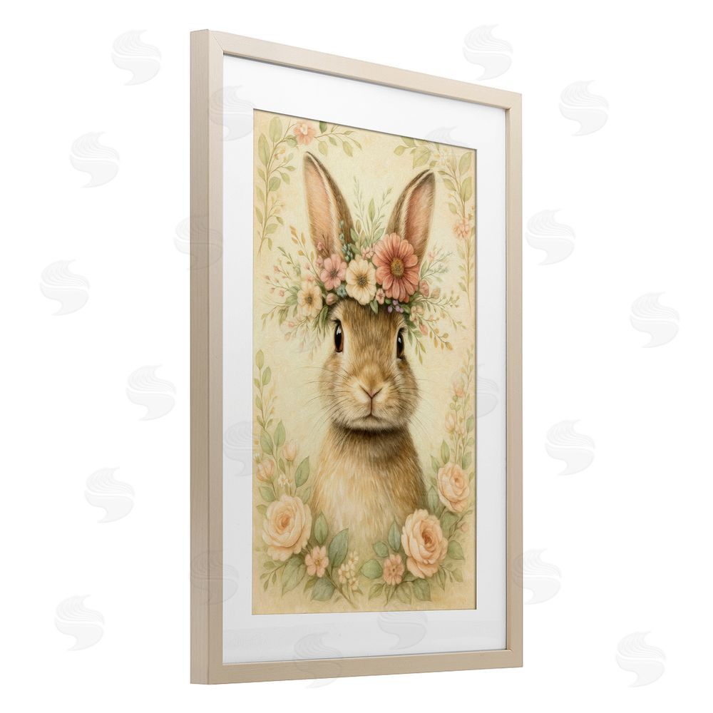 Kelley Parker Blossom Crowned Bunny Brown Framed Print Under Glass Wall Art