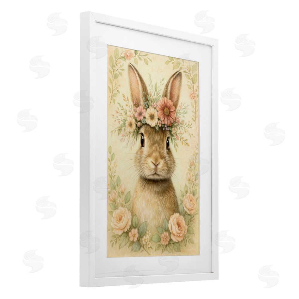 Kelley Parker Blossom Crowned Bunny White Framed Print Under Glass Wall Art