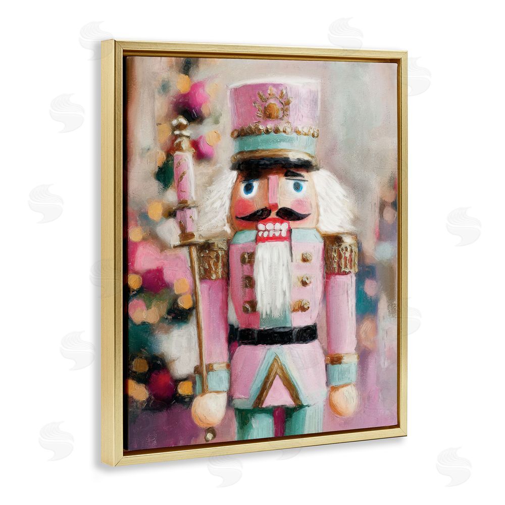 Nina Blue Blush Pink Nutcracker Gold Floating Frame Canvas Wall Art Print