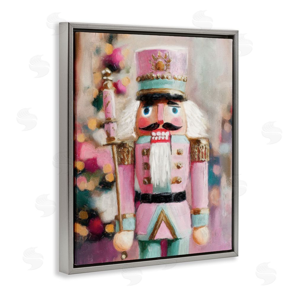 Nina Blue Blush Pink Nutcracker Gray Floating Frame Canvas Wall Art Print