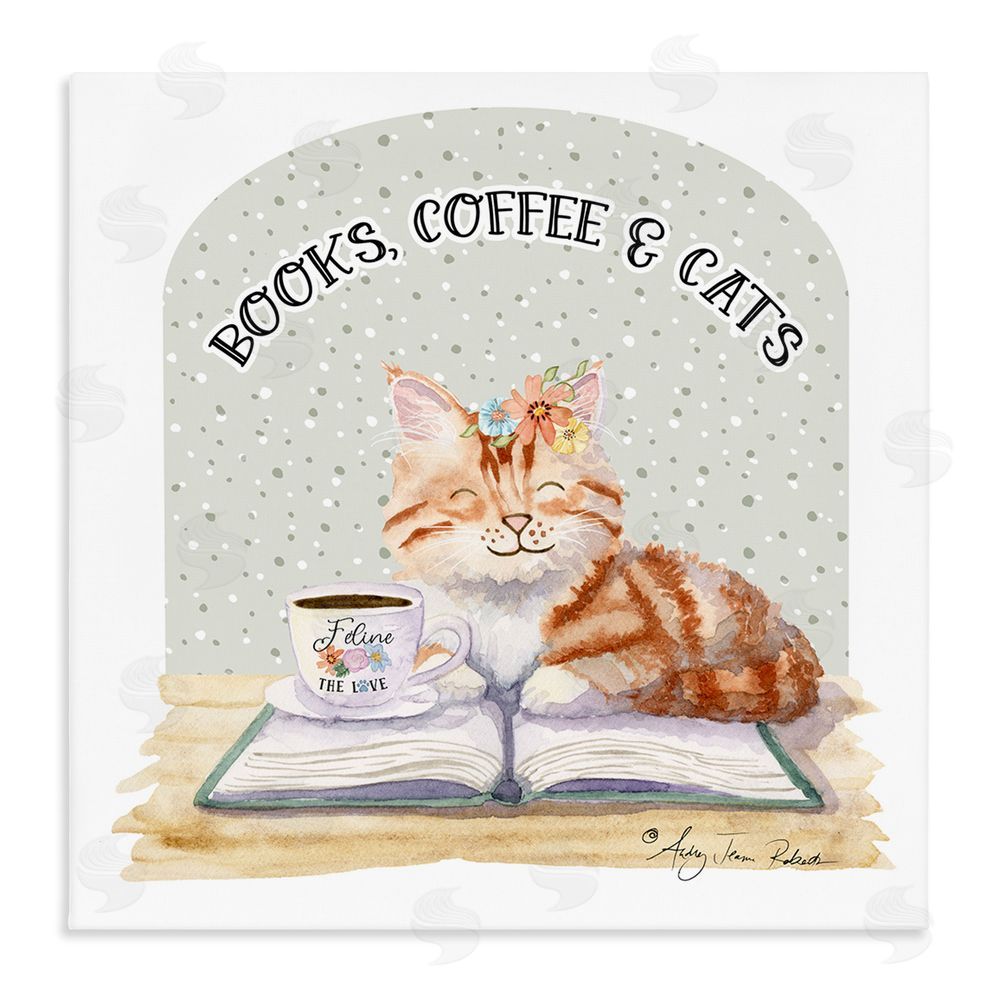 Audrey Jeanne Roberts Books Coffee & Cats Stretched Canvas Wall Art Print