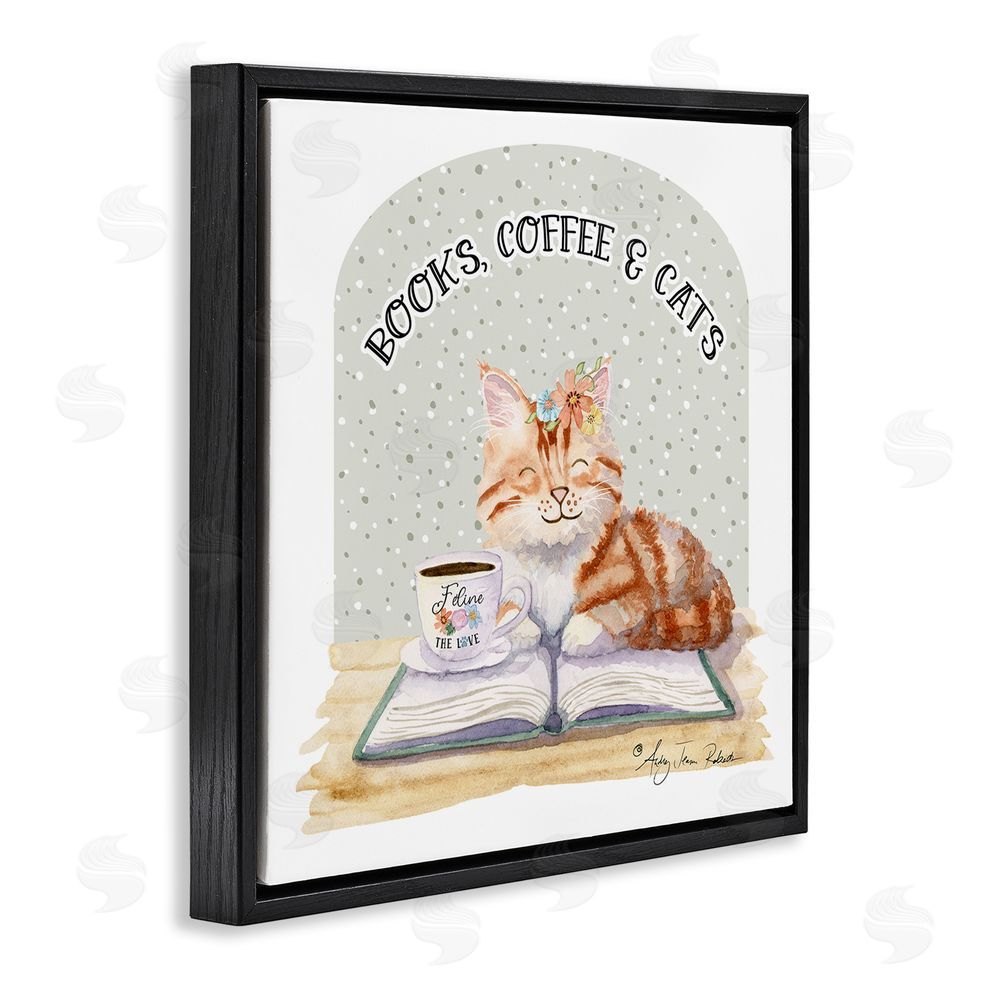 Audrey Jeanne Roberts Books Coffee & Cats Black Floating Frame Canvas Wall Art Print