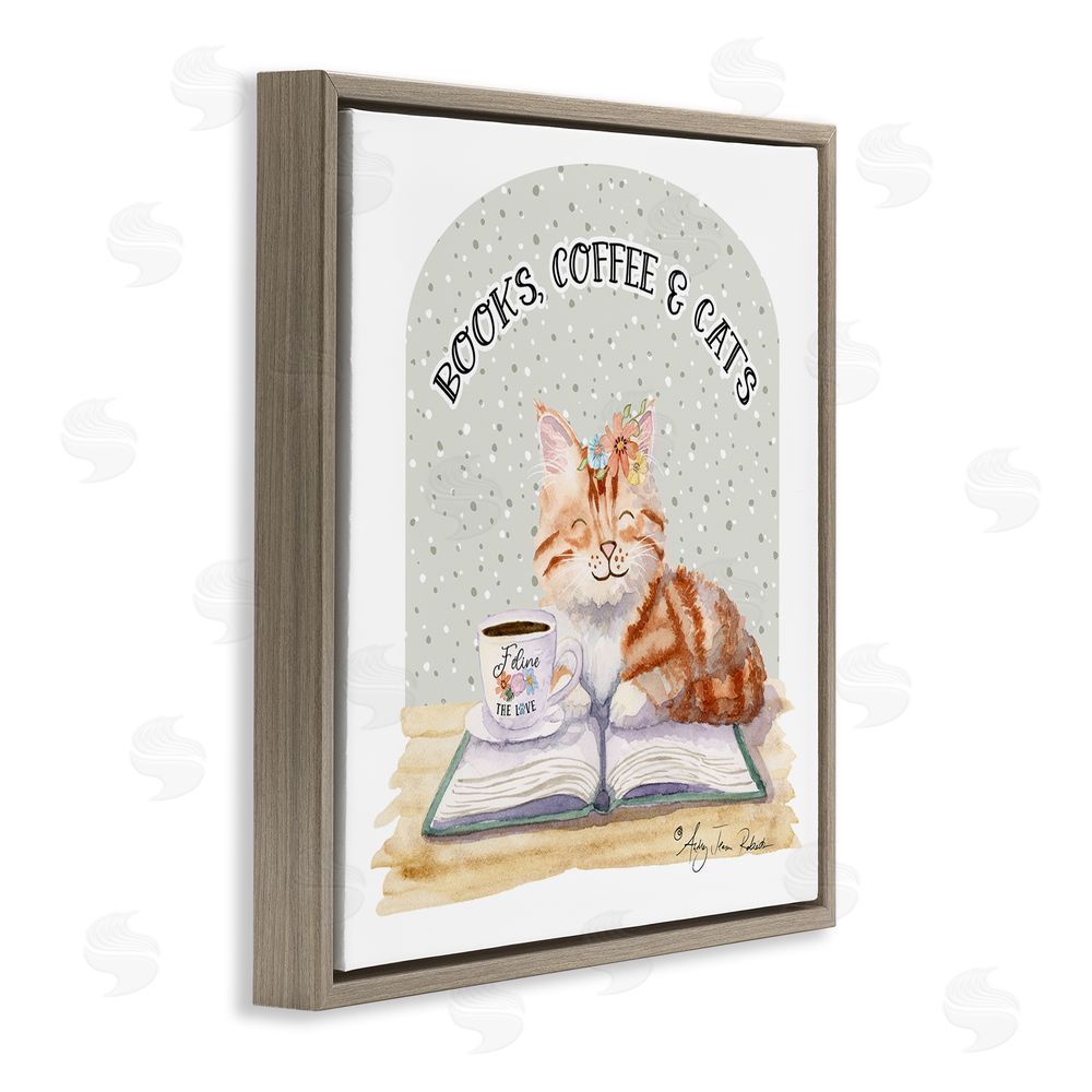 Audrey Jeanne Roberts Books Coffee & Cats Brown Floating Frame Canvas Wall Art Print