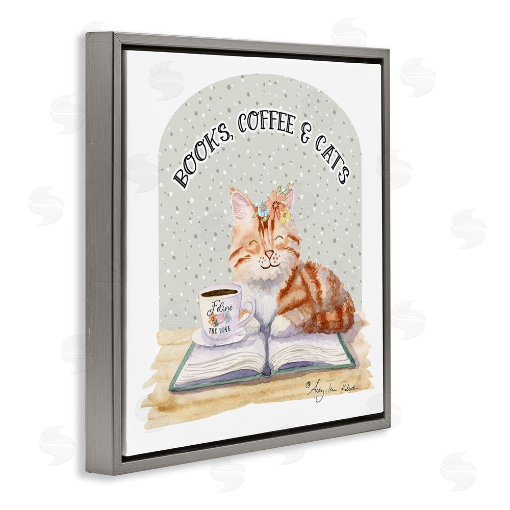 Audrey Jeanne Roberts Books Coffee & Cats Gray Floating Frame Canvas Wall Art Print