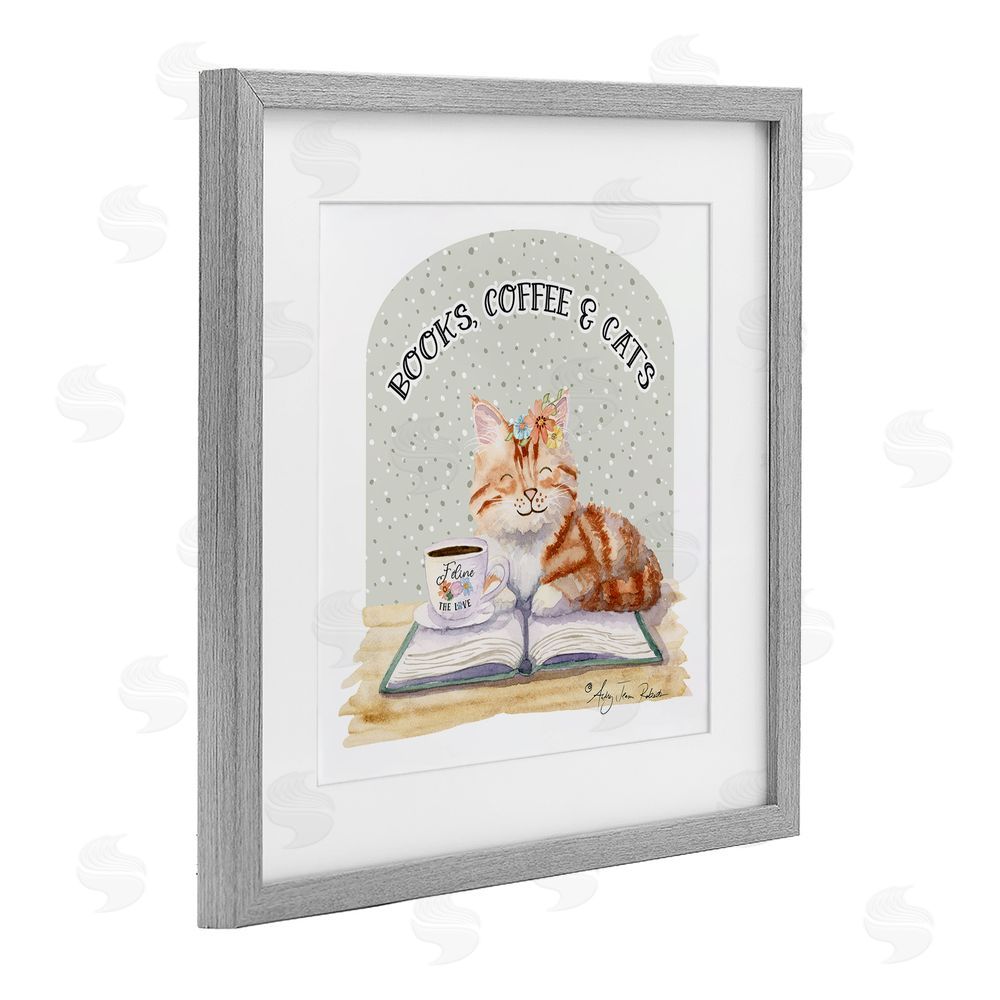 Audrey Jeanne Roberts Books Coffee & Cats Gray Framed Print Under Glass Wall Art