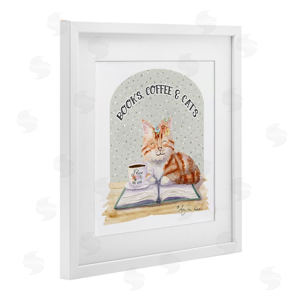 Audrey Jeanne Roberts Books Coffee & Cats White Framed Print Under Glass Wall Art