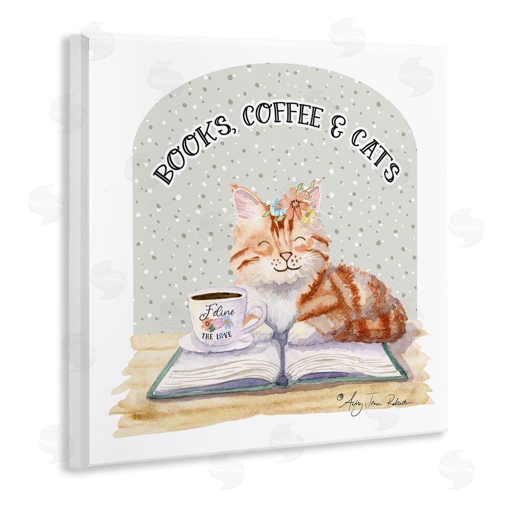 Audrey Jeanne Roberts Books Coffee & Cats Wooden Wall Plaque Art Print