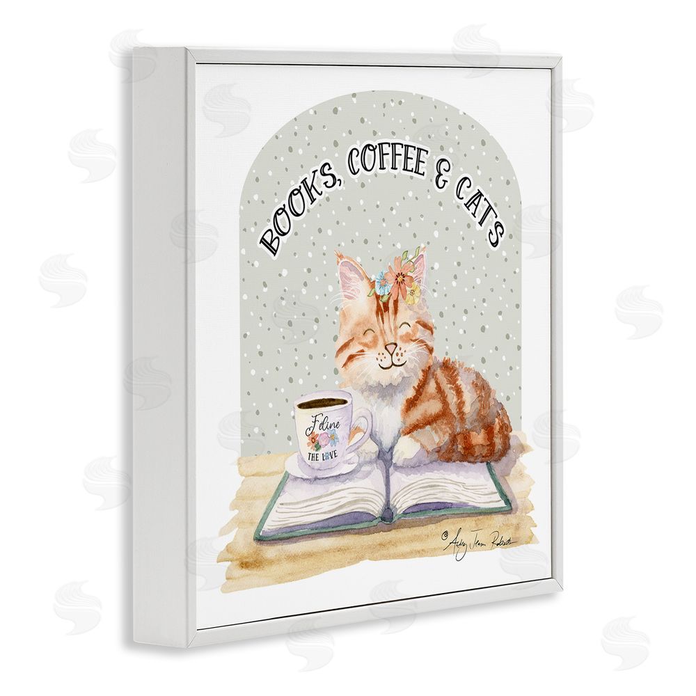 Audrey Jeanne Roberts Books Coffee & Cats White Framed Giclee Wall Art Print