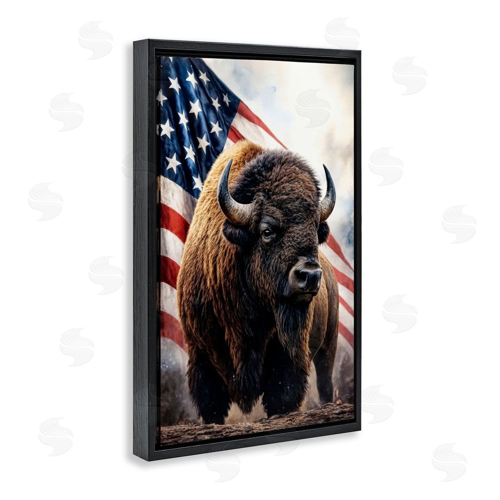 Kelley Parker Bison with American Flag Black Floating Frame Canvas Wall Art Print