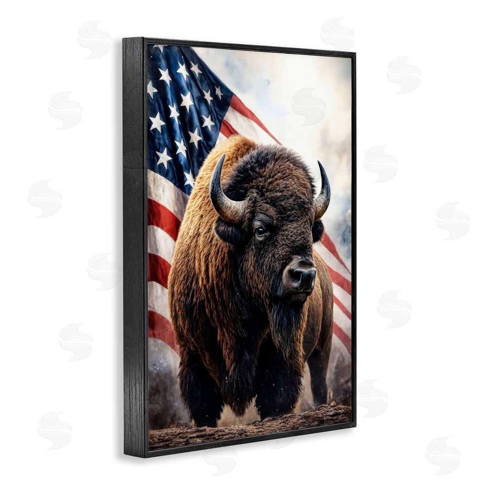 Kelley Parker Bison with American Flag Black Framed Giclee Wall Art Print