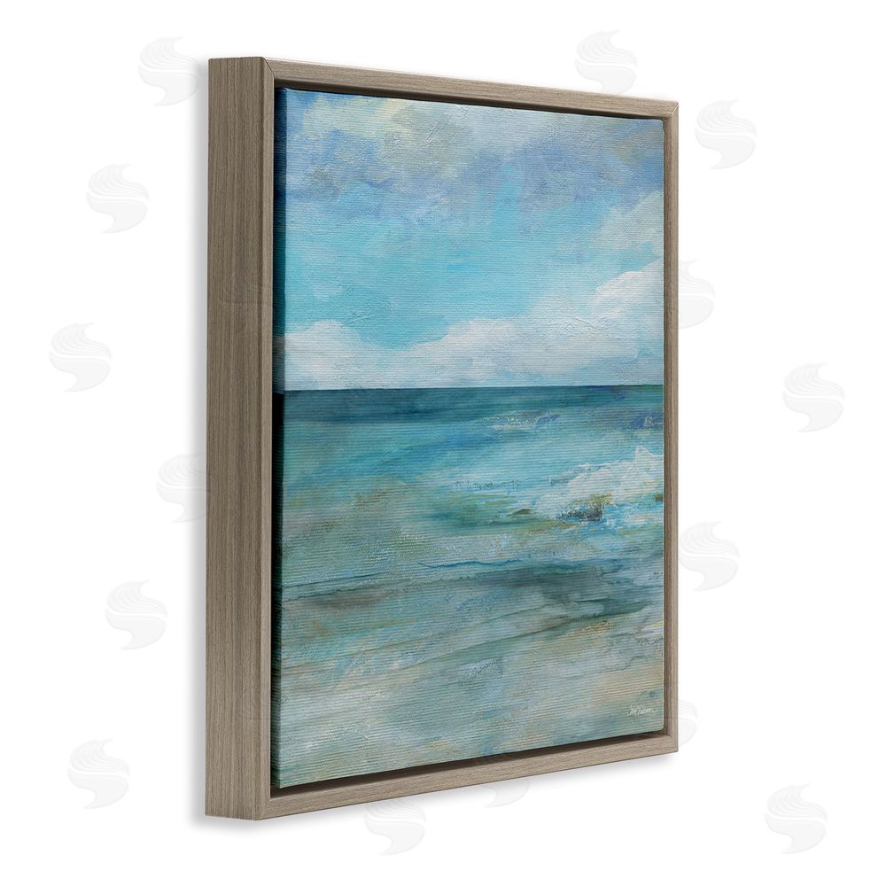 Carol Robinson Aqua Seascape Tranquility Brown Floating Frame Stretched Canvas Wall Art Print