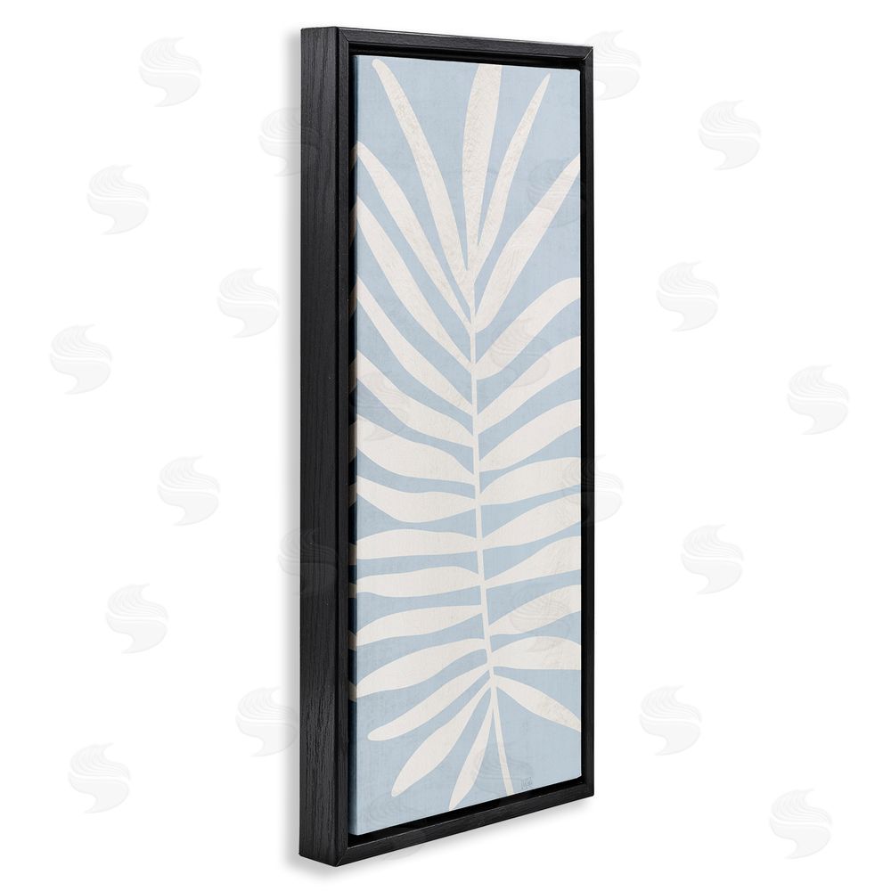 Natalie Carpentieri Leaf Silhouette on Sky Blue Black Floating Framed Canvas Wall Art