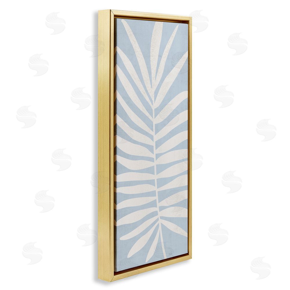 Natalie Carpentieri Leaf Silhouette on Sky Blue Gold Floating Framed Canvas Wall Art