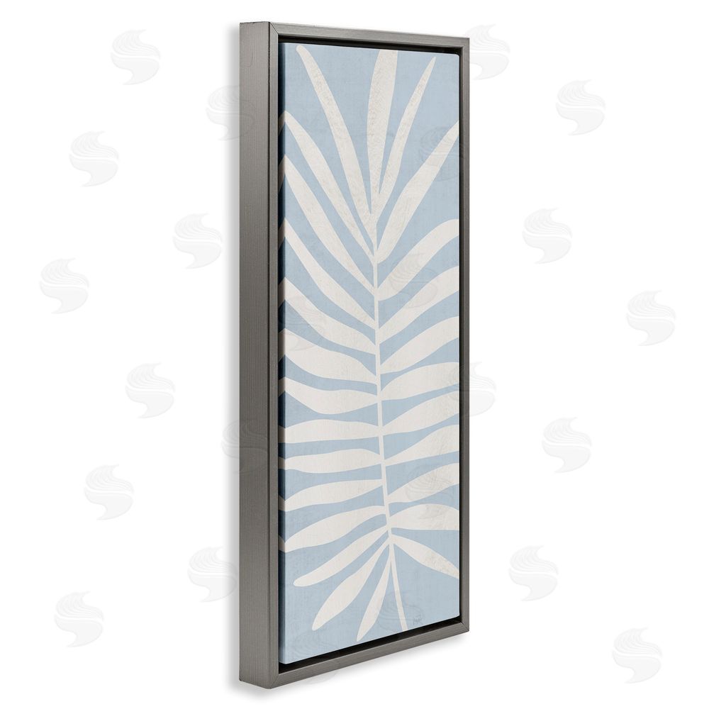 Natalie Carpentieri Leaf Silhouette on Sky Blue Gray Floating Framed Canvas Wall Art